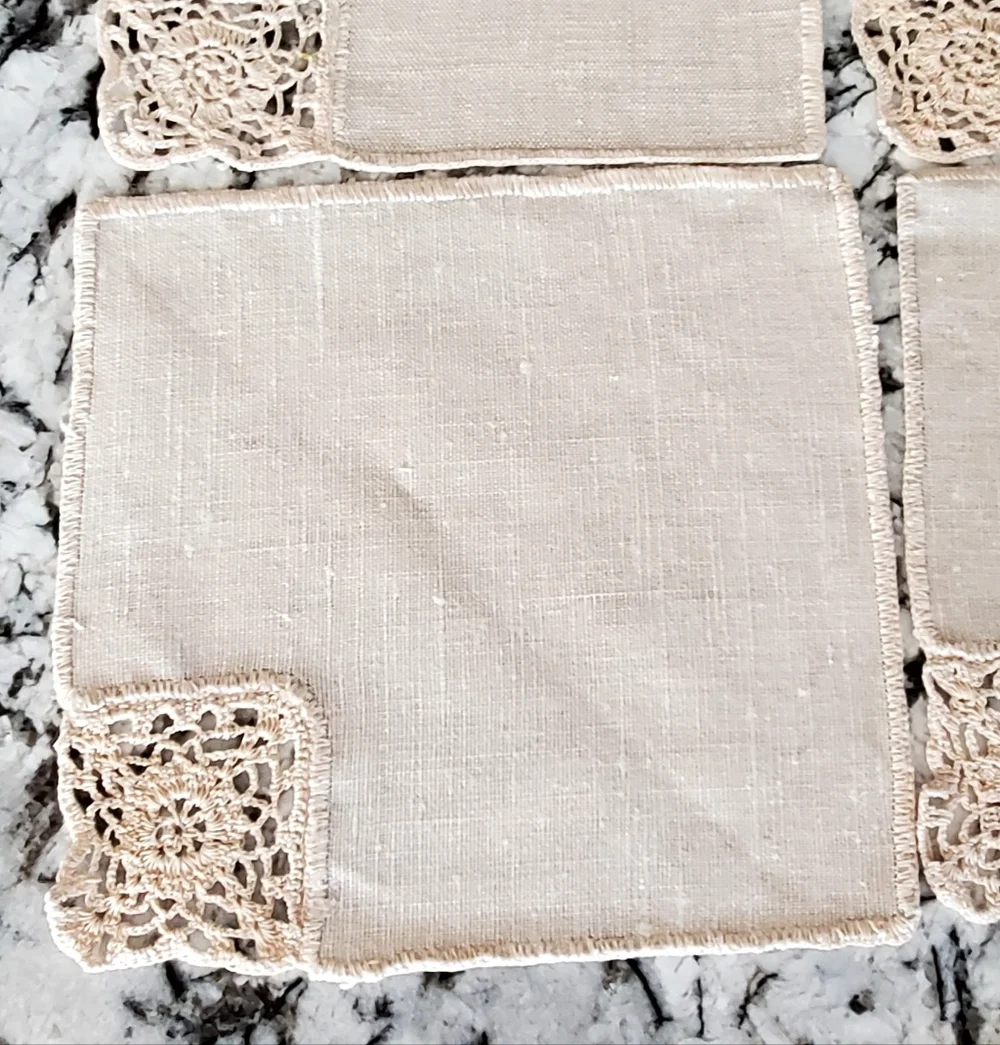 Vtg Irish Linen Crochet Lace Napkin+Doily 16 Pc Set, Tan, Never Used